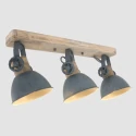 Mexlite Wand- und Deckenleuchte GEARWOOD, 3-flammig, 3x E27, Kautschuk-Holz natur / Metall, grün glänzend / innen weiß
