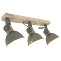 Mexlite Wand- und Deckenleuchte GEARWOOD, 3-flammig, 3x E27, Kautschuk-Holz natur / Metall, grün glänzend / innen weiß