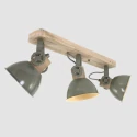 Mexlite Wand- und Deckenleuchte GEARWOOD, 3-flammig, 3x E27, Kautschuk-Holz natur / Metall, grün glänzend / innen weiß