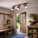 Mexlite Wand- und Deckenleuchte GEARWOOD, 3-flammig, 3x E27, Kautschuk-Holz natur / Metall, grün glänzend / innen weiß