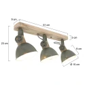Mexlite Wand- und Deckenleuchte GEARWOOD, 3-flammig, 3x E27, Kautschuk-Holz natur / Metall, grün glänzend / innen weiß