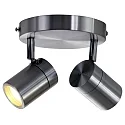 Mexlite Aufbaustrahler UPROUND, IP44, 2-flammig, inkl. 2x GU10 LED 4.6W 2200-2700K 480lm (D2W), dreh- und neigbar, stahl gebürstet
