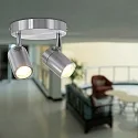Mexlite Aufbaustrahler UPROUND, IP44, 2-flammig, inkl. 2x GU10 LED 4.6W 2200-2700K 480lm (D2W), dreh- und neigbar, stahl gebürstet