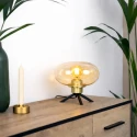 Steinhauer Tischleuchte REFLEXION, Ø 22cm, E27, IP20, mit Schnurschalter, Rauchglas teilverspiegelt, messing