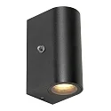 Steinhauer Außenwandleuchte LOGAN, IP54, Up/Down, mit Dämmerungs-Sensor, rund, inkl 2x GU10 LED 4W 2700K 345lm (schaltbar), Schwarz