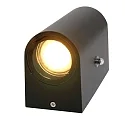 Steinhauer Außenwandleuchte LOGAN, IP54, Up/Down, mit Dämmerungs-Sensor, rund, inkl 2x GU10 LED 4W 2700K 345lm (schaltbar), Schwarz