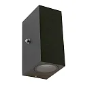 Außenwandleuchte LOGAN, IP54, Up/Down, mit Dämmerungs-Sensor, eckig, inkl 2x GU10 LED 4W 2700K 345lm (schaltbar), Schwarz