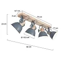 Mexlite Wand- und Deckenleuchte GEARWOOD, 4-flammig, 4x E27, Kautschuk-Holz natur / Metall, grau matt / innen weiß