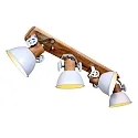 Wand- und Deckenleuchte GEARWOOD, 4-flammig, 4x E27, Kautschuk-Holz natur / Metall, weiß