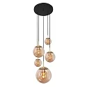 Pendelleuchte BOLLIQUE, 5-flammig, E27, Kugelschirme Ø 15/20/25/30cm, Rauchglas teilverspiegelt, messing