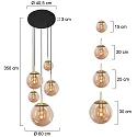 pendant luminaire BOLLIQUE 5 flames E27 IP20, amber, brass, black dimmable