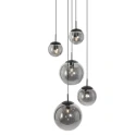 Pendelleuchte BOLLIQUE, 5-flammig, E27, Kugelschirme Ø 15/20/25/30cm, Rauchglas teilverspiegelt, messing