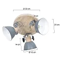 Mexlite Strahler-Rondell GEARWOOD, 3-flammig, 3x E27, verstellbar, Kautschuk-Holz / Metall, grau matt / innen weiß