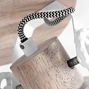Mexlite Strahler-Rondell GEARWOOD, 3-flammig, 3x E27, verstellbar, Kautschuk-Holz / Metall, weiß matt