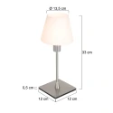 Steinhauer Tischleuchte ANCILLA, 33cm, mit kurzem Schirm, E14, mit Touch-Dimmer, stahl gebürstet / Opalglas weiß