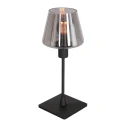 Tischleuchte ANCILLA, 33cm, mit kurzem Schirm, E14, mit Touch-Dimmer, schwarz matt / Rauchglas, teilverspiegelt