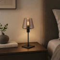 Tischleuchte ANCILLA, 33cm, mit kurzem Schirm, E14, mit Touch-Dimmer, schwarz matt / Rauchglas, teilverspiegelt