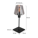 Tischleuchte ANCILLA, 33cm, mit kurzem Schirm, E14, mit Touch-Dimmer, schwarz matt / Rauchglas, teilverspiegelt
