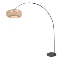 anne light & home Bogenlampe CURVE, 1-flammig, E27, IP20, schwarz, Schirm oval bambus/beige