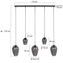Mexlite Pendelleuchte DROVIA, Schirm-Ø: 15/22,5cm, 5-flammig, E27, IP20, schwarz/rauchfarben
