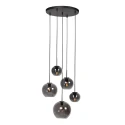 Mexlite Pendelleuchte SFERIO Rondell, 5-flammig, Schirm-Ø: 15/20/25/30cm, E27, IP20, schwarz/rauchglas