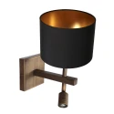 Steinhauer LED Wandleuchte STANG, 2-flammig, E27, 1W, 2900K, 100lm, IP20, mit Lesespot, bronze, Schirm schwarz/gold