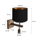 Steinhauer LED Wandleuchte STANG, 2-flammig, E27, 1W, 2900K, 100lm, IP20, mit Lesespot, bronze, Schirm schwarz/gold