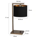 Steinhauer Tischleuchte STANG, Fuß eckig, 1-flammig, H: 51cm, E27, IP20, bronze, Schirm schwarz/gold