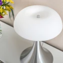 Steinhauer Tischleuchte ANCILLA, 2x E14, Wurmloch-Form, mit Schnurschalter, stahl gebürstet / Glasschirm weiß matt