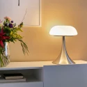 Steinhauer Tischleuchte ANCILLA, 2x E14, Wurmloch-Form, mit Schnurschalter, stahl gebürstet / Glasschirm weiß matt