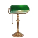 Steinhauer Tischleuchte / Banker-Leuchte ANCILLA, E27, mit Zugschalter-Kette, neigbar, gerade, bronze / Glasschirm, dunkelgrün