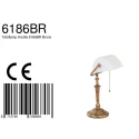 Steinhauer Tischleuchte / Banker-Leuchte ANCILLA, E27, mit Zugschalter-Kette, neigbar, gerade, bronze / Glasschirm, weiß