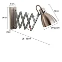 Steinhauer Wandleuchte SPRING mit Scheren-Armatur, E27, mit Euro-Steckerkabel + Schalter + Drehdimmer, verstellbar, Stahl gebürstet