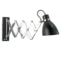 Wandleuchte SPRING mit Scheren-Armatur, E27, mit Euro-Steckerkabel + Schalter + Drehdimmer, verstellbar, schwarz matt