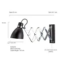 Steinhauer Wandleuchte SPRING mit Scheren-Armatur, E27, mit Euro-Steckerkabel + Schalter + Drehdimmer, verstellbar, schwarz matt