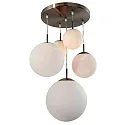 Pendelleuchte BOLLIQUE, 5-flammig, Kugelschirme Ø 15/20/25/30cm, Stahl gebürstet / opalweiß