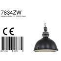 Steinhauer Pendelleuchte BIKKEL, Ø 52cm, E27 max. 60W, Abdeckung satiniert / Metall-Schirm, schwarz matt