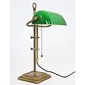 Tischleuchte / Banker-Leuchte ANCILLA, E27, höhenverstellbar + neigbar, mit Zugschalterkette, bronze / Glasschirm, dunkelgrün