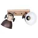 Wand- und Deckenleuchte GEARWOOD, 2-flammig, 2x E27, Kautschuk-Holz natur / Metall, bronze