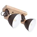 Wand- und Deckenleuchte GEARWOOD, 2-flammig, 2x E27, Kautschuk-Holz natur / Metall, bronze