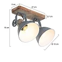 Mexlite Wand- und Deckenleuchte GEARWOOD, 2-flammig, 2x E27, Kautschuk-Holz natur / Metall, grau matt / innen weiß