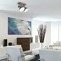 Mexlite Wand- und Deckenleuchte GEARWOOD, 2-flammig, 2x E27, Kautschuk-Holz natur / Metall, grau matt / innen weiß