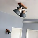 Mexlite Wand- und Deckenleuchte GEARWOOD, 2-flammig, 2x E27, Kautschuk-Holz natur / Metall, grau matt / innen weiß