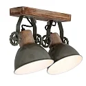 Wand- und Deckenleuchte GEARWOOD, 2-flammig, 2x E27, Kautschuk-Holz natur / Metall, grün glänzend / innen weiß