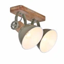 Mexlite Wand- und Deckenleuchte GEARWOOD, 2-flammig, 2x E27, Kautschuk-Holz natur / Metall, grün glänzend / innen weiß