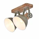 Mexlite Wand- und Deckenleuchte GEARWOOD, 2-flammig, 2x E27, Kautschuk-Holz natur / Metall, grün glänzend / innen weiß