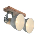Mexlite Wand- und Deckenleuchte GEARWOOD, 2-flammig, 2x E27, Kautschuk-Holz natur / Metall, grün glänzend / innen weiß