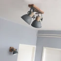 Mexlite Wand- und Deckenleuchte GEARWOOD, 2-flammig, 2x E27, Kautschuk-Holz natur / Metall, grün glänzend / innen weiß
