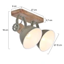 Mexlite Wand- und Deckenleuchte GEARWOOD, 2-flammig, 2x E27, Kautschuk-Holz natur / Metall, grün glänzend / innen weiß