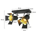 Mexlite Deckenstrahler CARRÉ, 2-flammig, 2x E27, Studio-Optik, mit Licht-Toren, dreh- und neigbar, schwarz matt / innen gold matt